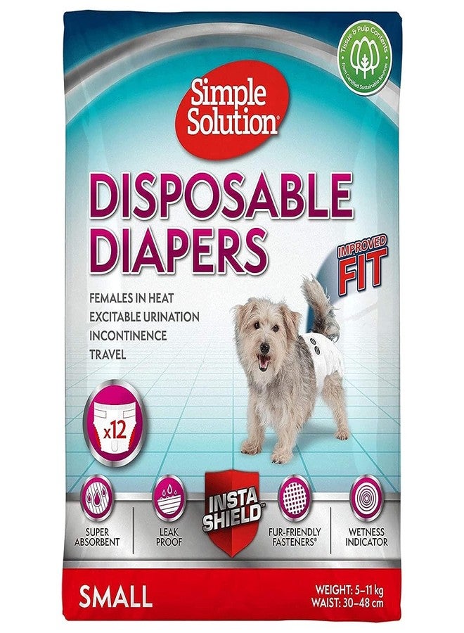 Simple Solution True Fit Disposable Dog Diapers for Female Dogs, Quickly Absorb Liquid for Long Lasting Dryness, Small 30-48cm Waist (12 Pack) - Image 1